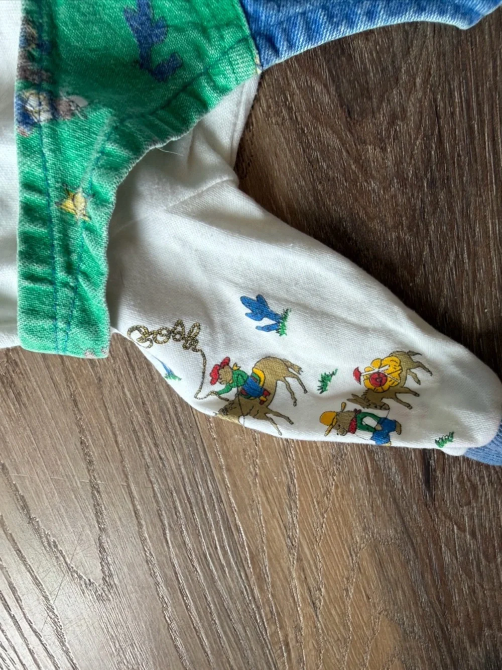 Vintage OshKosh B'gosh Blue Denim Overalls with Green Trim long sleeves